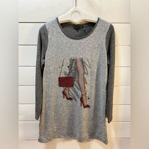 TRICOTTO Grey Graphic Tunic Top Size L